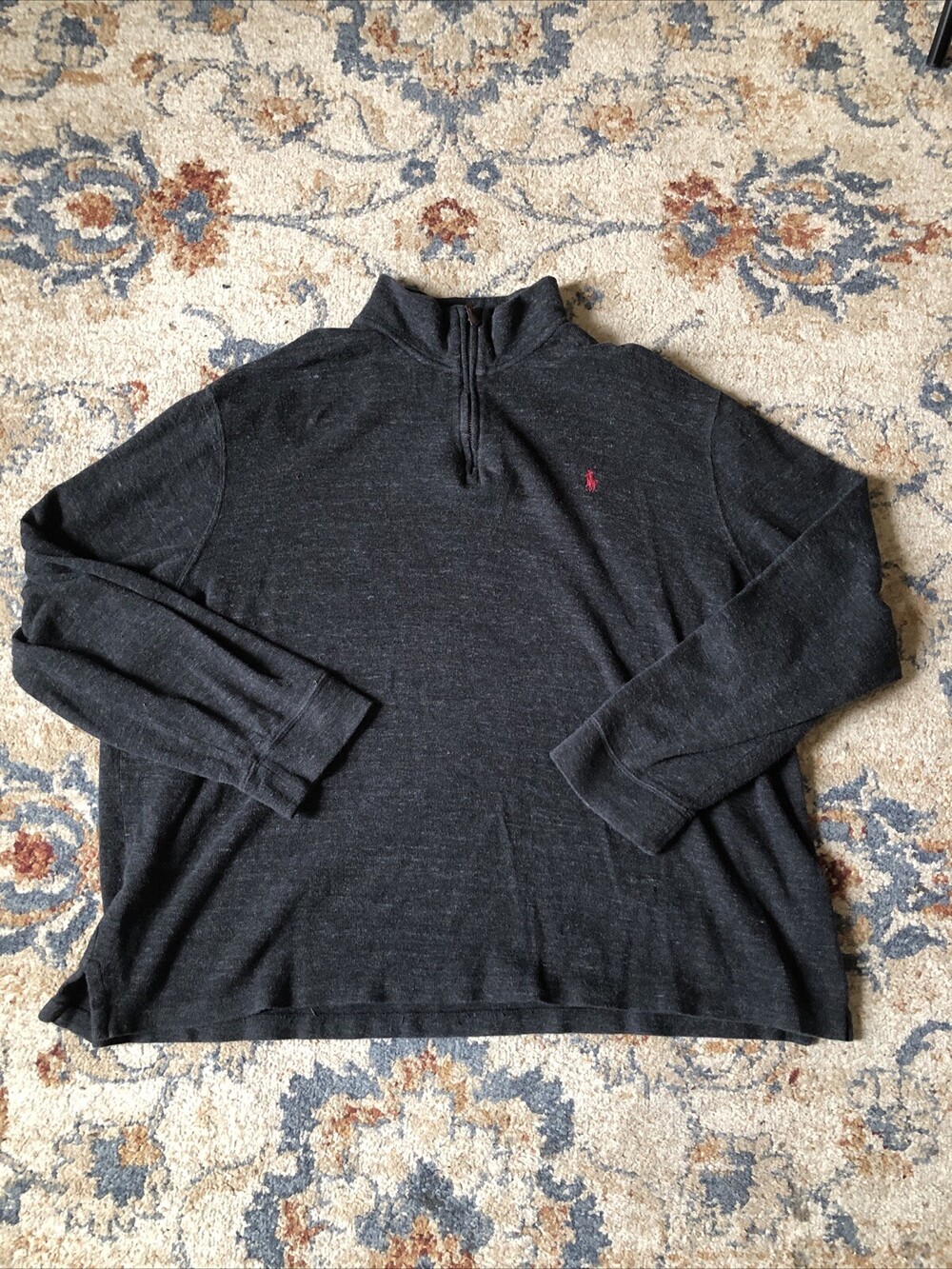 Polo Ralph Lauren Sweater Mens XL Charcoal Gray 1/4 Zip Pullover Estate Rib